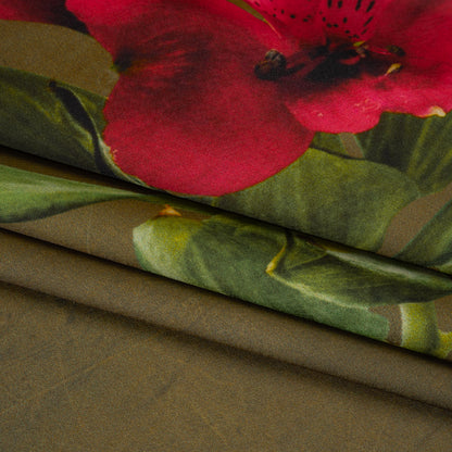 Polyester Crepe-Back Satin - Olive Green, Purple and Red Floral - Mood Exclusive Up Close and Blooming Print
