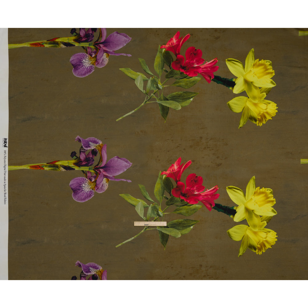 Polyester Crepe-Back Satin - Olive Green, Purple and Red Floral - Mood Exclusive Up Close and Blooming Print - Full