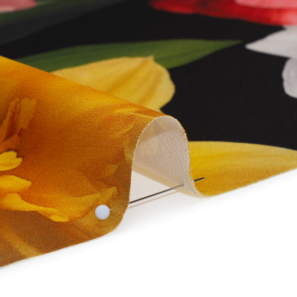 Polyester Crepe-Back Satin - Black, Yellow and Red Realistic Flowers - Mood Exclusive Photosynthesis Snapshot Print