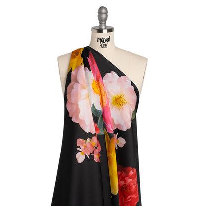 Polyester Crepe-Back Satin - Black, Yellow and Red Realistic Flowers - Mood Exclusive Photosynthesis Snapshot Print