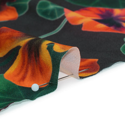 Polyester Crepe-Back Satin - Dark Green and Orange Flowers and Lily Pads - Mood Exclusive Climbing Crocus Print