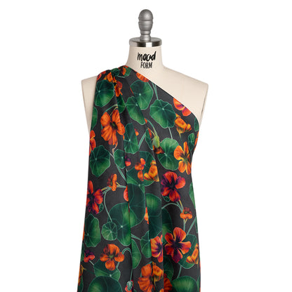 Polyester Crepe-Back Satin - Dark Green and Orange Flowers and Lily Pads - Mood Exclusive Climbing Crocus Print