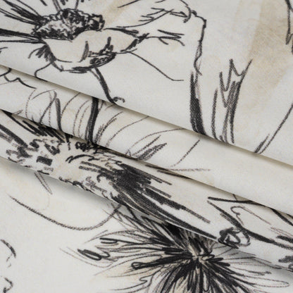 Polyester Crepe-Back Satin - Black and Cream Florals - Mood Exclusive Illustrated Herbarium Print