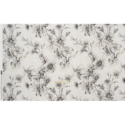 Polyester Crepe-Back Satin - Black and Cream Florals - Mood Exclusive Illustrated Herbarium Print
