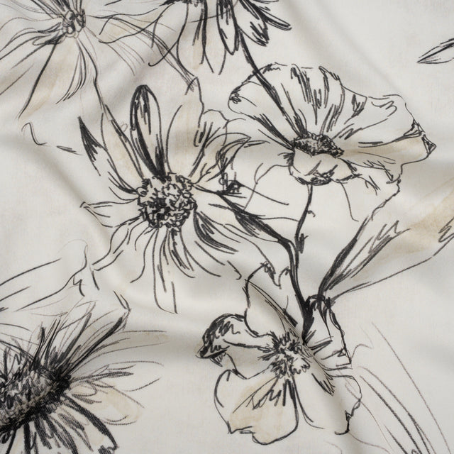 Polyester Crepe-Back Satin - Black and Cream Florals - Mood Exclusive Illustrated Herbarium Print