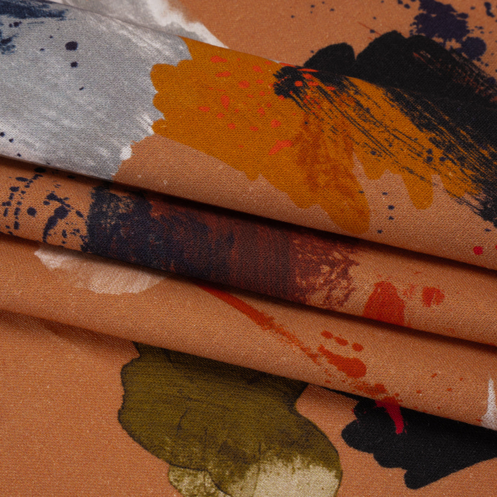 Linen and Rayon Woven - Burnt Orange and Black Abstract Brushstrokes - Mood Exclusive Pigment Playground Print - Folded