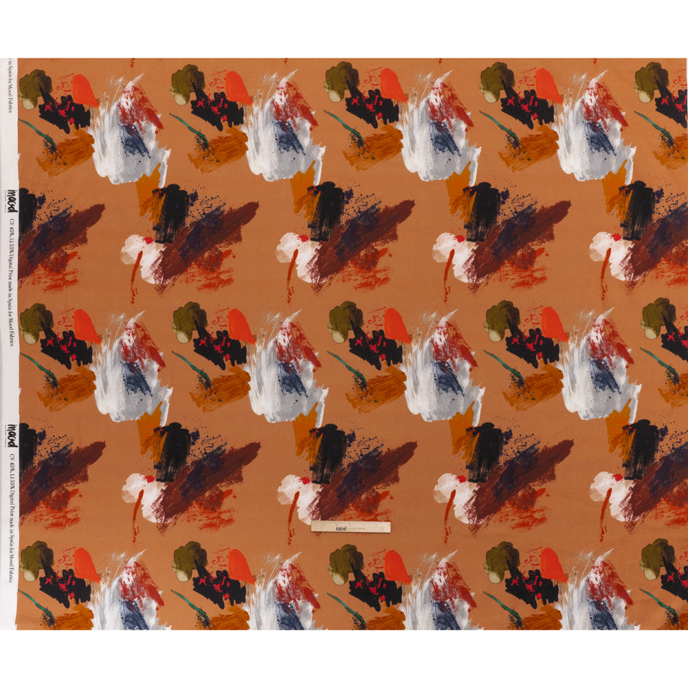 Linen and Rayon Woven - Burnt Orange and Black Abstract Brushstrokes - Mood Exclusive Pigment Playground Print - Full