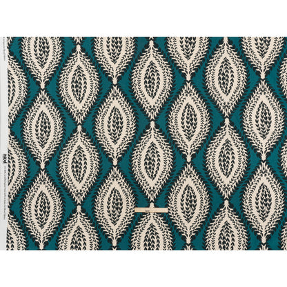 Linen and Rayon Woven - Teal, Navy and Cream Leafy Ogees - Mood Exclusive Lazy River Print