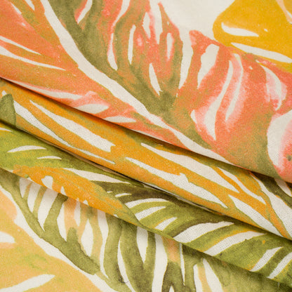 Linen and Rayon Woven - Green and Peach Tropical Leaves - Mood Exclusive Monsterosa Print