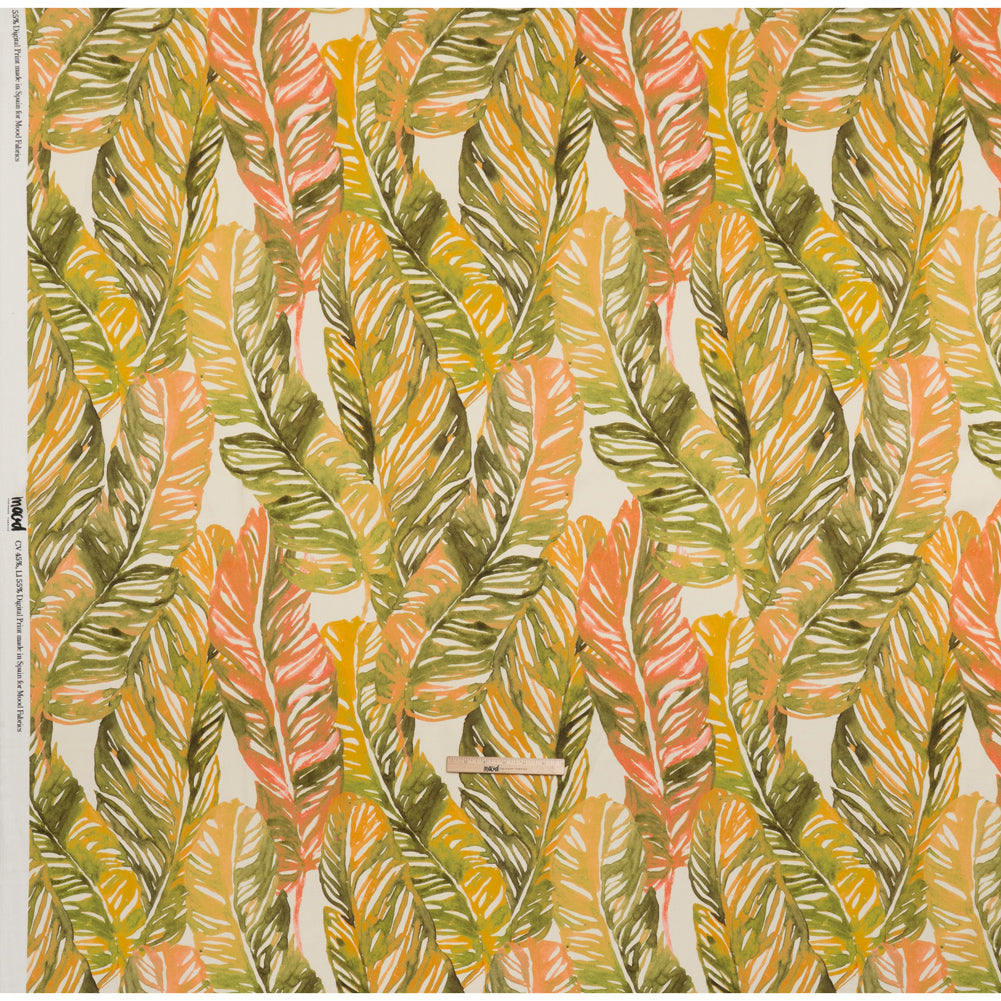 Linen and Rayon Woven - Green and Peach Tropical Leaves - Mood Exclusive Monsterosa Print - Full