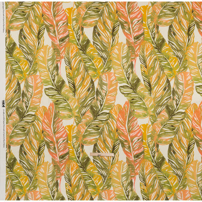 Linen and Rayon Woven - Green and Peach Tropical Leaves - Mood Exclusive Monsterosa Print