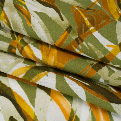Linen and Rayon Woven - Grass Green and Yellow Overlapping Leaves - Mood Exclusive Vine Vista Print
