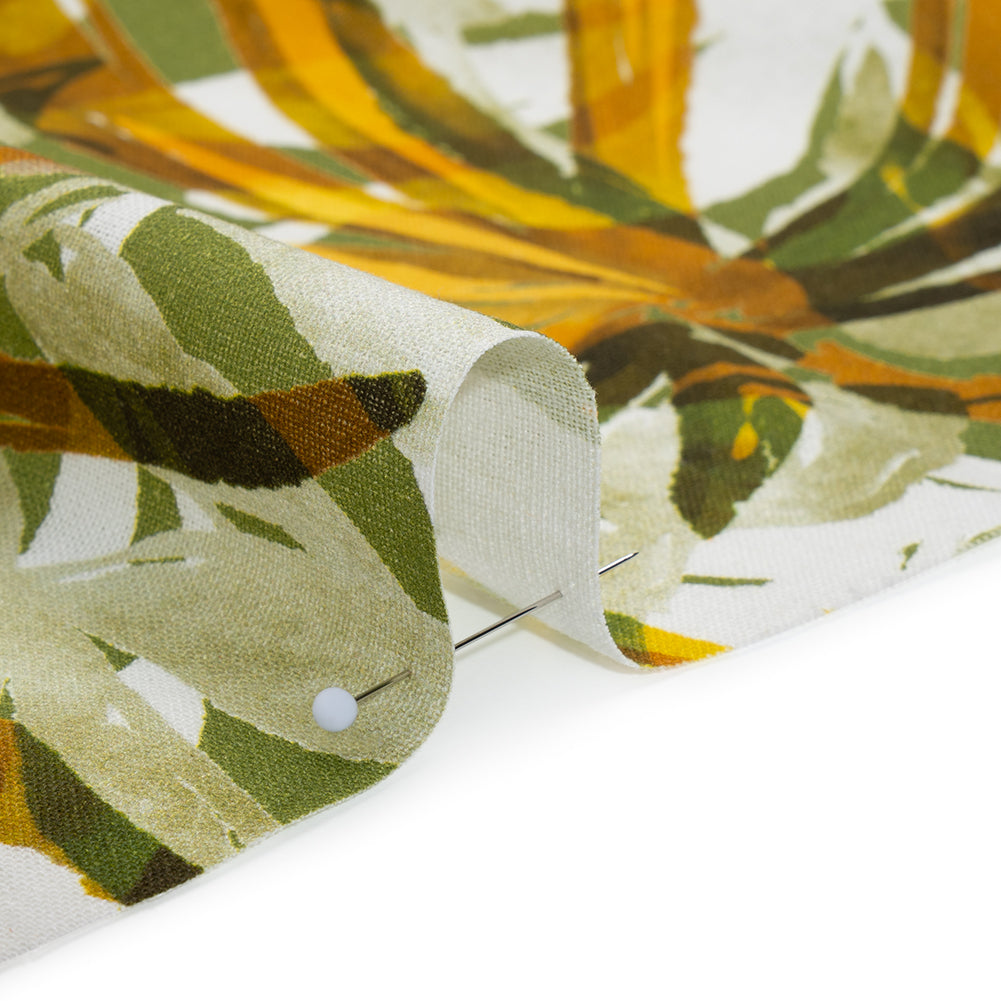 Linen and Rayon Woven - Grass Green and Yellow Overlapping Leaves - Mood Exclusive Vine Vista Print - Detail