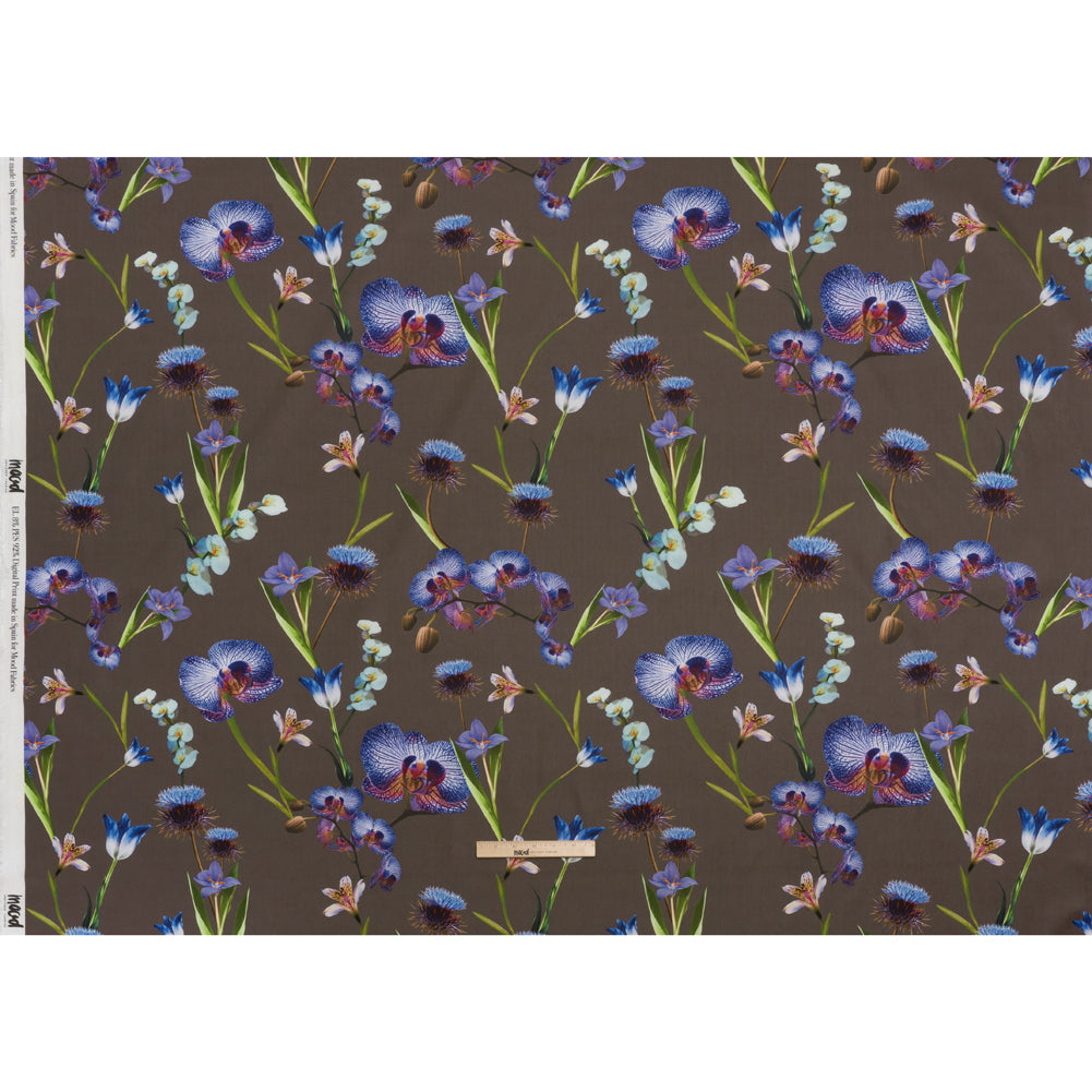 Peached Polyester Twill - Taupe, Blue and Green Orchids - Mood Exclusive Petal Reverie Print - Full