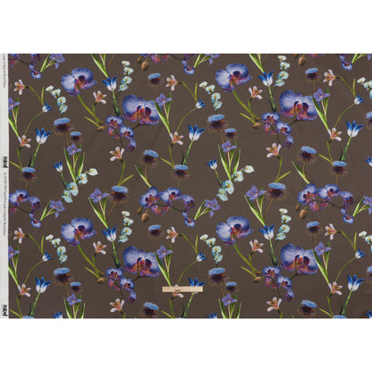 Peached Polyester Twill - Taupe, Blue and Green Orchids - Mood Exclusive Petal Reverie Print