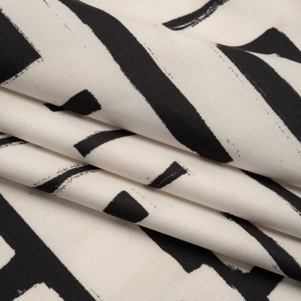 Peached Polyester Twill - Black and White Geometric Painting - Mood Exclusive Mobius Maze Print - Folded