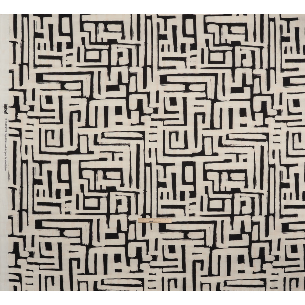 Peached Polyester Twill - Black and White Geometric Painting - Mood Exclusive Mobius Maze Print - Full