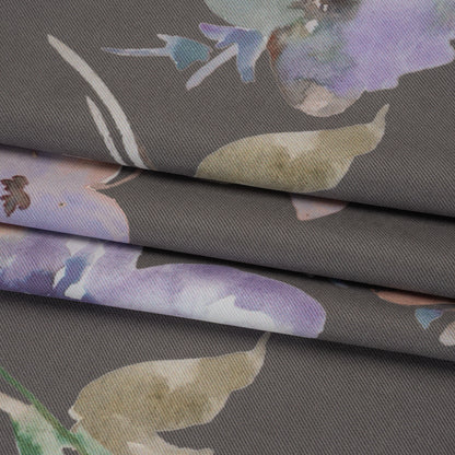Peached Polyester Twill - Gray, Peach and Lilac Watercolor Flowers - Mood Exclusive Meadow Musings Print