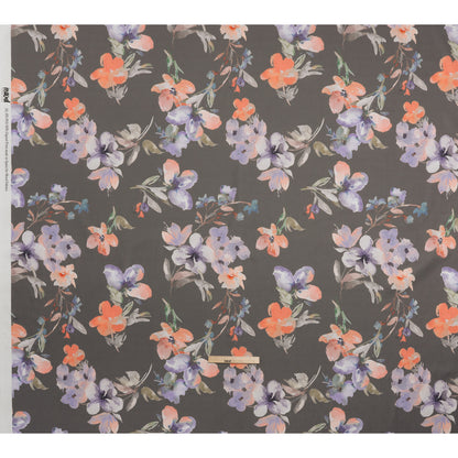 Peached Polyester Twill - Gray, Peach and Lilac Watercolor Flowers - Mood Exclusive Meadow Musings Print