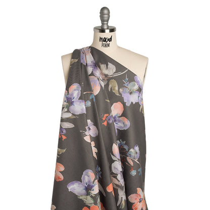 Peached Polyester Twill - Gray, Peach and Lilac Watercolor Flowers - Mood Exclusive Meadow Musings Print