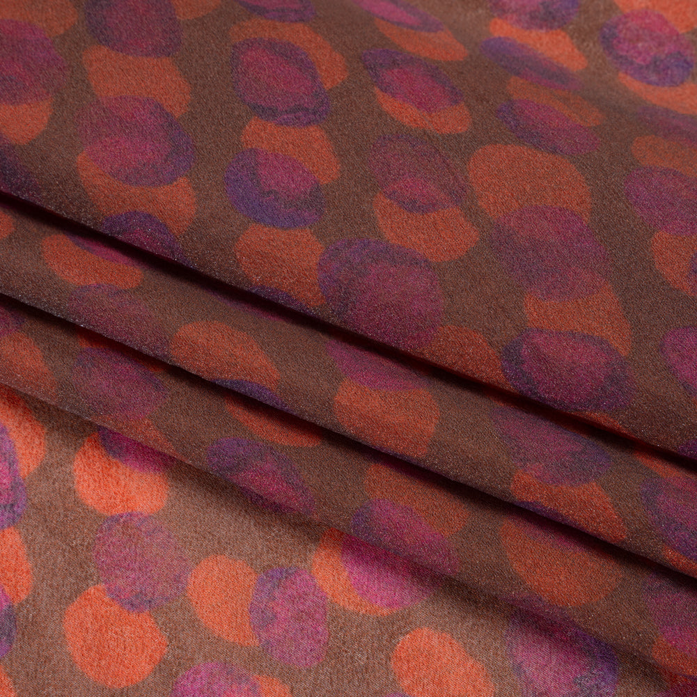 Viscose and Polyester Crepe Organza - Brown, Orange and Purple Overlapping Polka Dots - Mood Exclusive Confetti Kaleidoscope Print - Folded