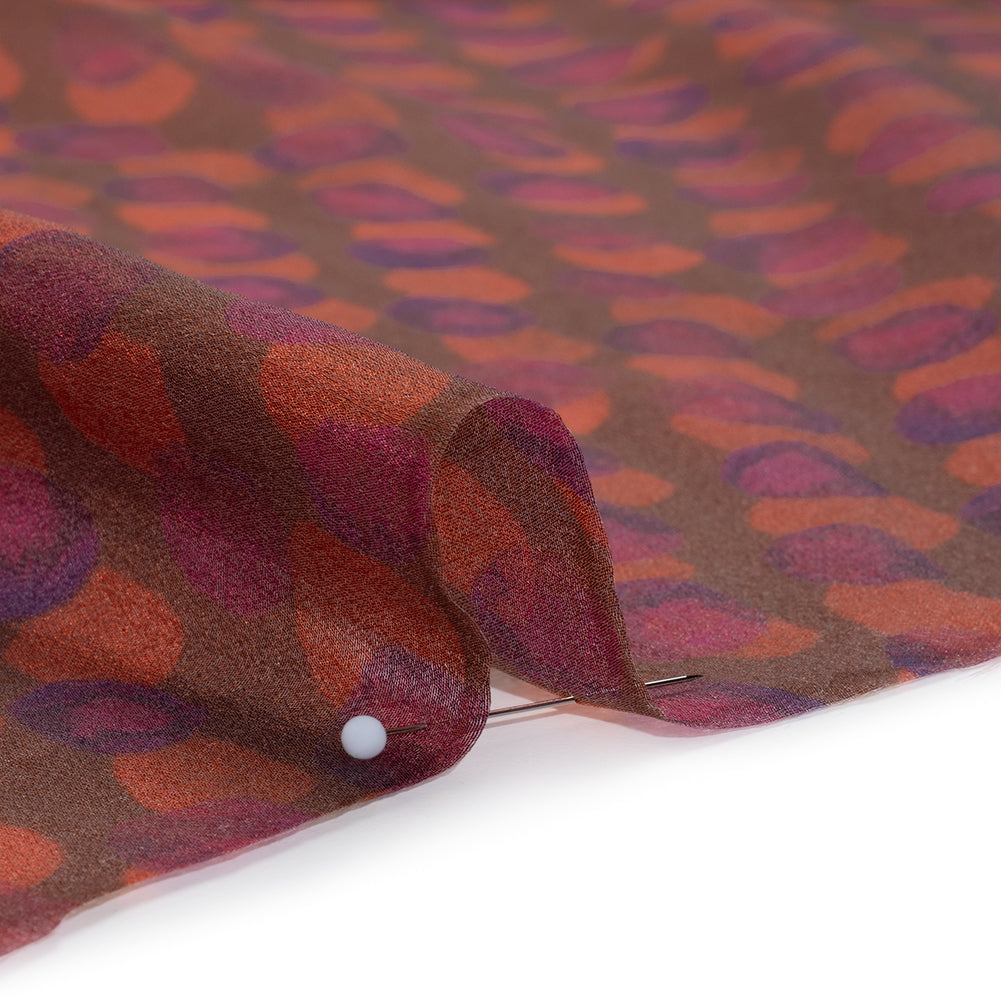 Viscose and Polyester Crepe Organza - Brown, Orange and Purple Overlapping Polka Dots - Mood Exclusive Confetti Kaleidoscope Print - Detail