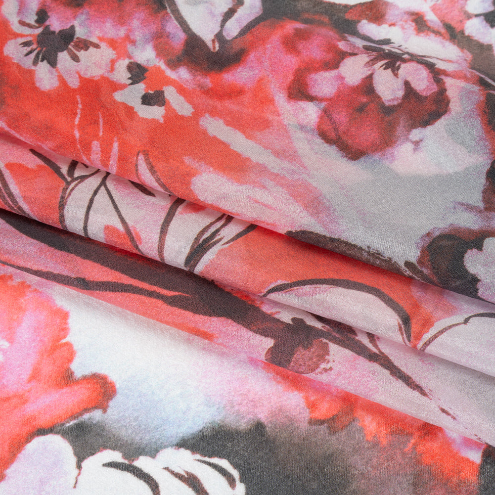 Viscose and Polyester Crepe Organza - Scarlet Red and Black Dreamy Florals - Mood Exclusive Dream Weaver Print - Folded