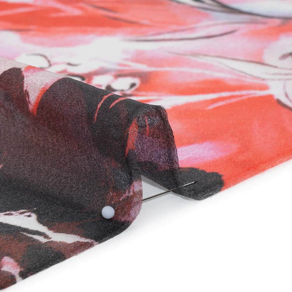 Viscose and Polyester Crepe Organza - Scarlet Red and Black Dreamy Florals - Mood Exclusive Dream Weaver Print - Detail