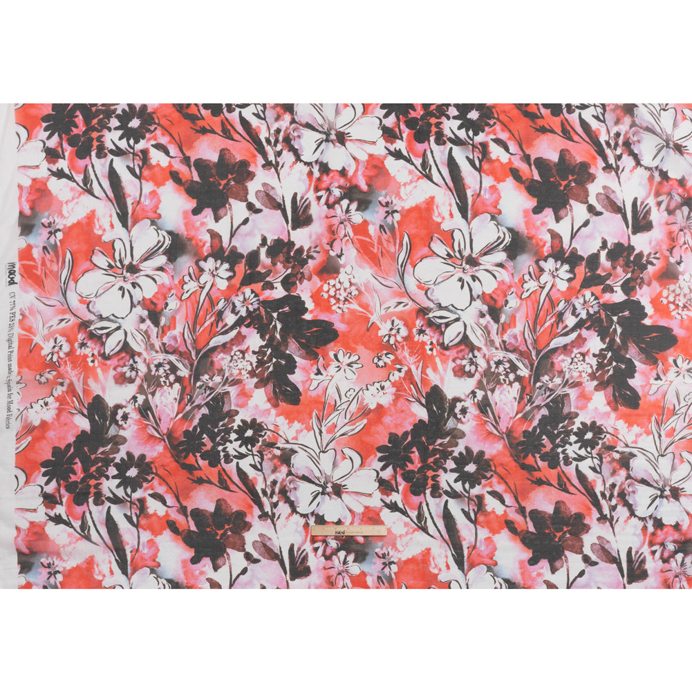 Viscose and Polyester Crepe Organza - Scarlet Red and Black Dreamy Florals - Mood Exclusive Dream Weaver Print - Full