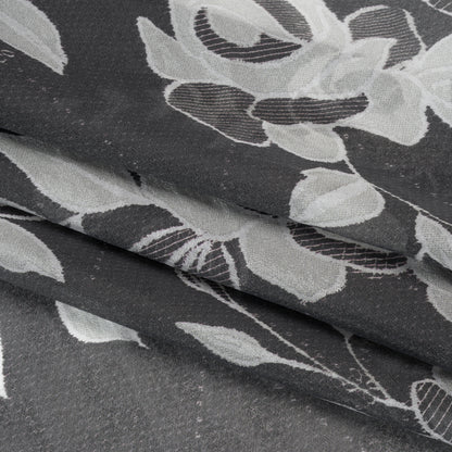 Viscose and Polyester Crepe Organza - Charcoal and Silver Roses - Mood Exclusive Sweet Morning Fog Print