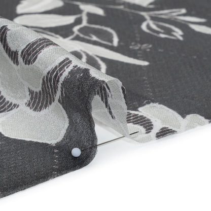 Viscose and Polyester Crepe Organza - Charcoal and Silver Roses - Mood Exclusive Sweet Morning Fog Print