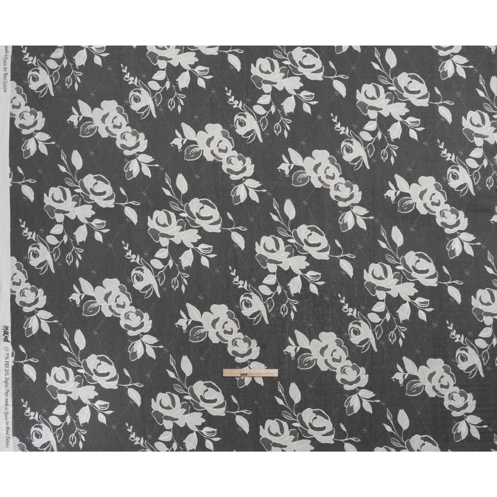 Viscose and Polyester Crepe Organza - Charcoal and Silver Roses - Mood Exclusive Sweet Morning Fog Print - Full