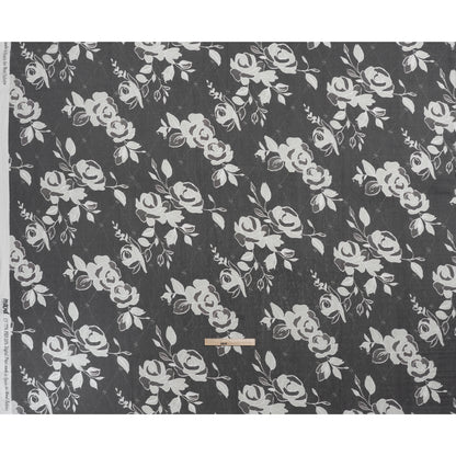 Viscose and Polyester Crepe Organza - Charcoal and Silver Roses - Mood Exclusive Sweet Morning Fog Print