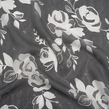 Viscose and Polyester Crepe Organza - Charcoal and Silver Roses - Mood Exclusive Sweet Morning Fog Print