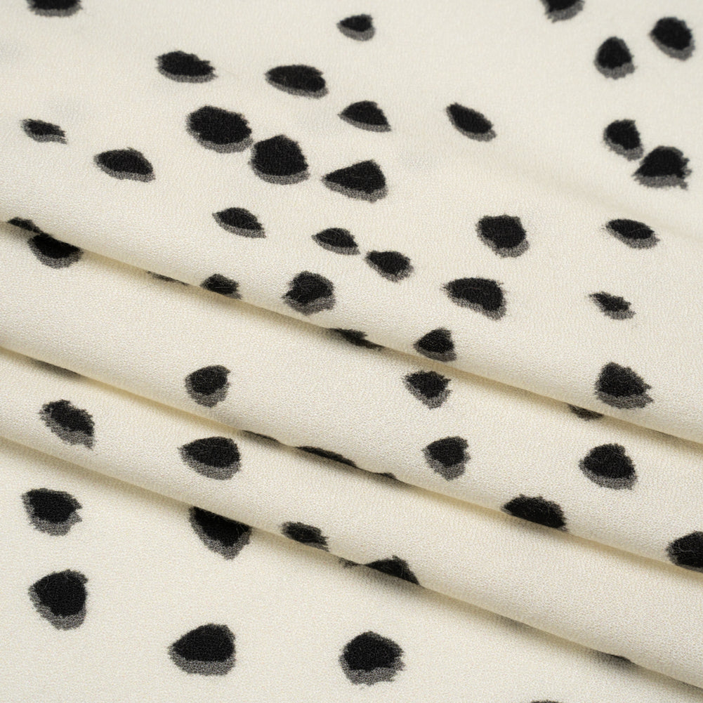 Viscose Crepe - Cream and Black Shadowed Spots - Mood Exclusive Peppered Paws Print - Folded