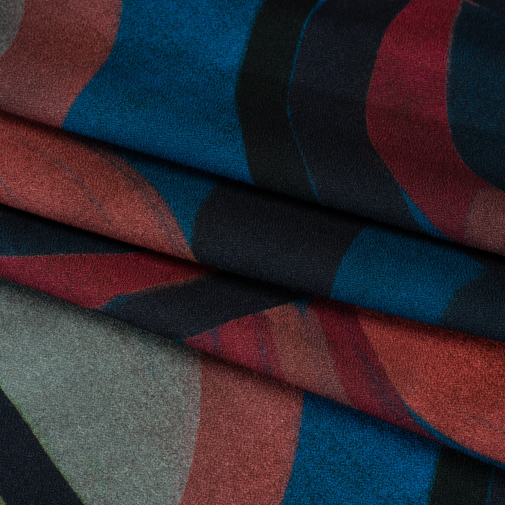 Viscose Crepe - Berry Red, Deep Blue and Navy Soft Geometrics - Mood Exclusive Orphic Orbits Print