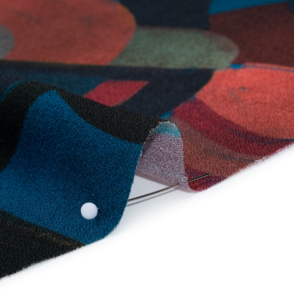 Viscose Crepe - Berry Red, Deep Blue and Navy Soft Geometrics - Mood Exclusive Orphic Orbits Print