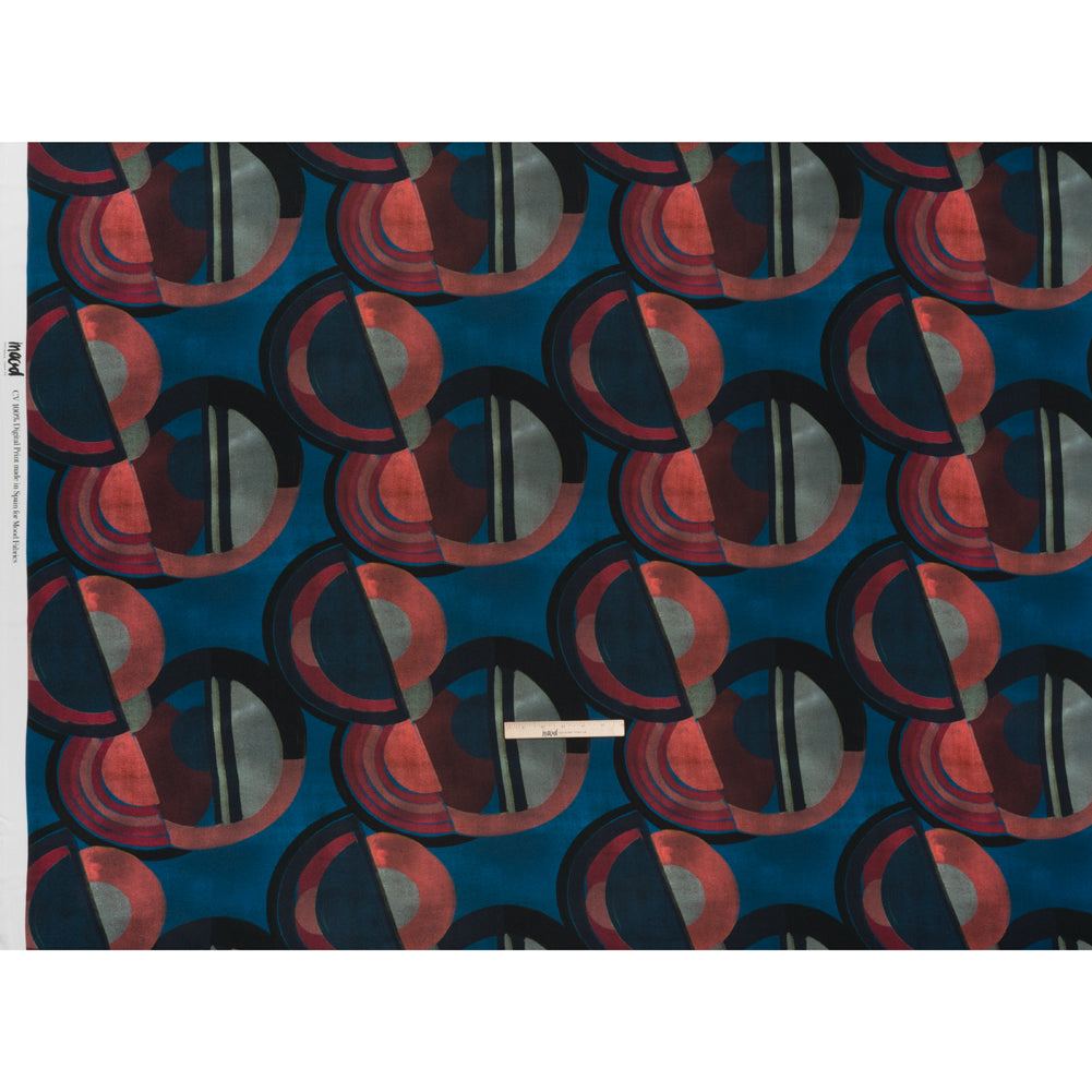 Viscose Crepe - Berry Red, Deep Blue and Navy Soft Geometrics - Mood Exclusive Orphic Orbits Print