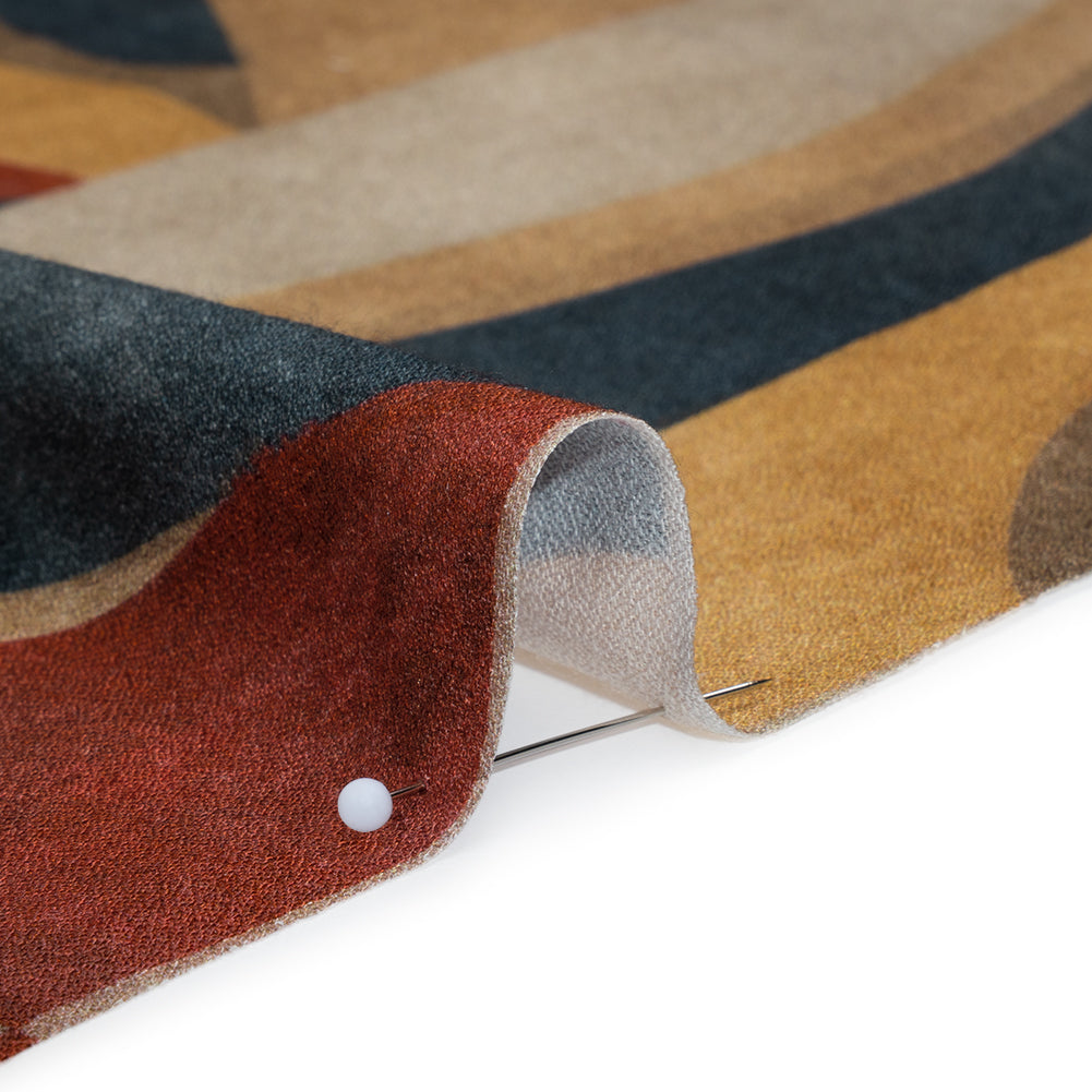 Viscose Crepe - Beige, Red and Blue Abstract Shapes - Mood Exclusive Drifting Intentions Print - Detail