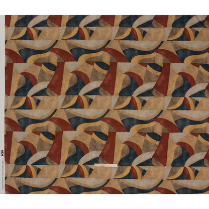 Viscose Crepe - Beige, Red and Blue Abstract Shapes - Mood Exclusive Drifting Intentions Print