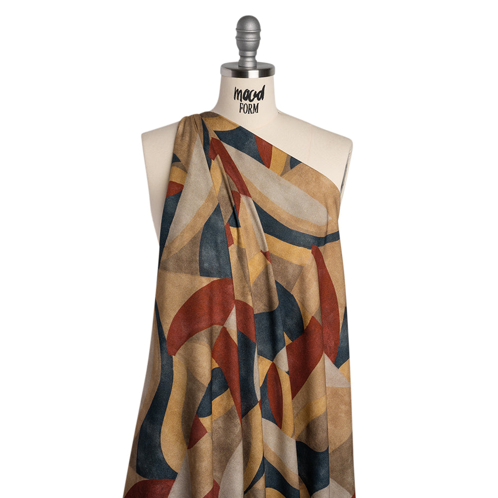 Viscose Crepe - Beige, Red and Blue Abstract Shapes - Mood Exclusive Drifting Intentions Print - Drape