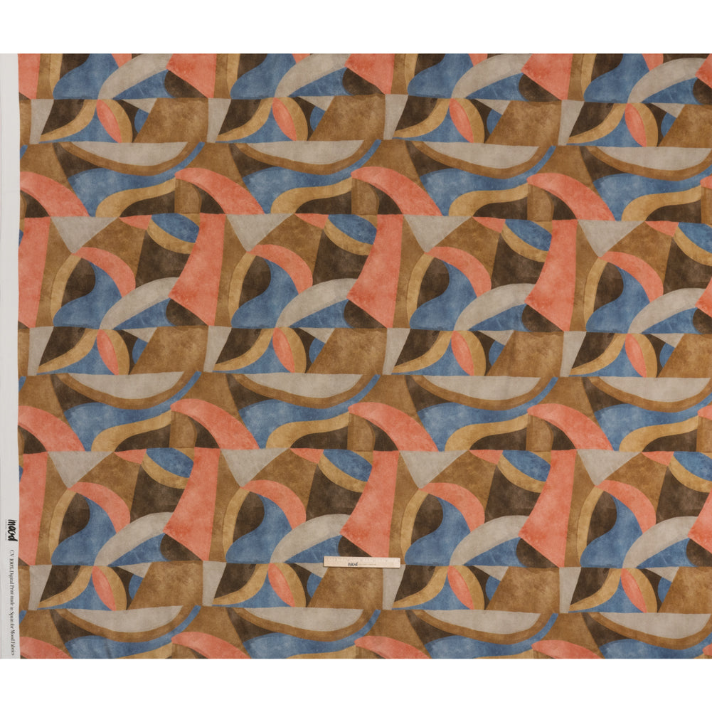 Viscose Crepe - Tan, Rose Coral and Muted Blue Abstract Shapes - Mood Exclusive Drifting Intentions Print - Full