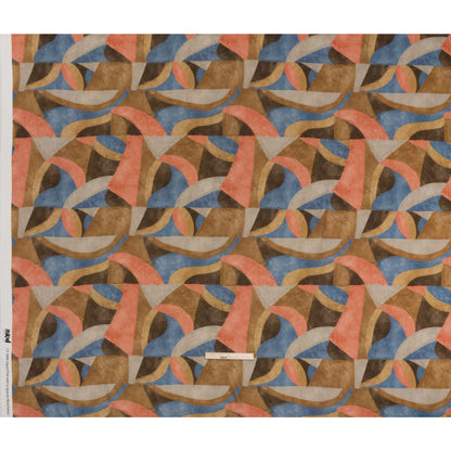 Viscose Crepe - Tan, Rose Coral and Muted Blue Abstract Shapes - Mood Exclusive Drifting Intentions Print