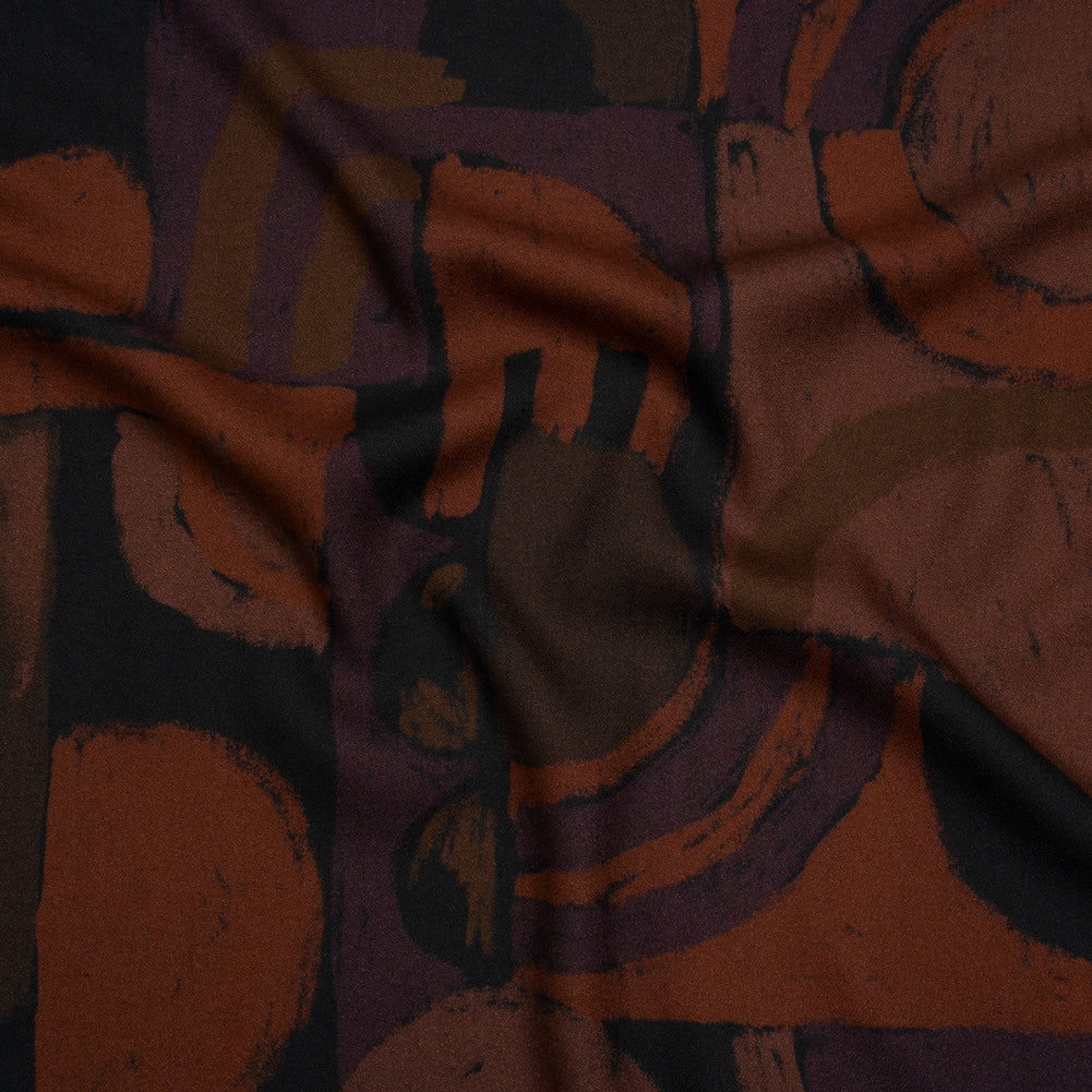 Viscose Crepe - Burgundy, Aubergine and Black Painted Shapes - Mood Exclusive Painted Play Print