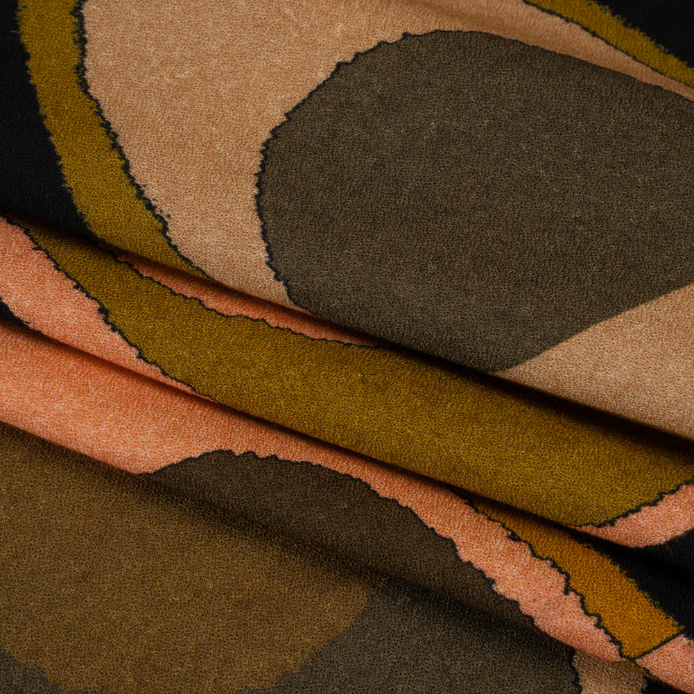 Viscose Crepe - Olive, Peach and Black Lozenges - Mood Exclusive Sweet Suckers Print - Folded