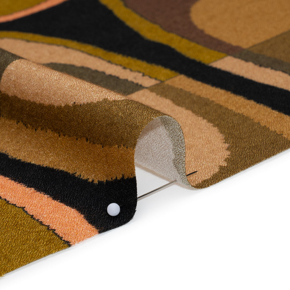 Viscose Crepe - Olive, Peach and Black Lozenges - Mood Exclusive Sweet Suckers Print - Detail
