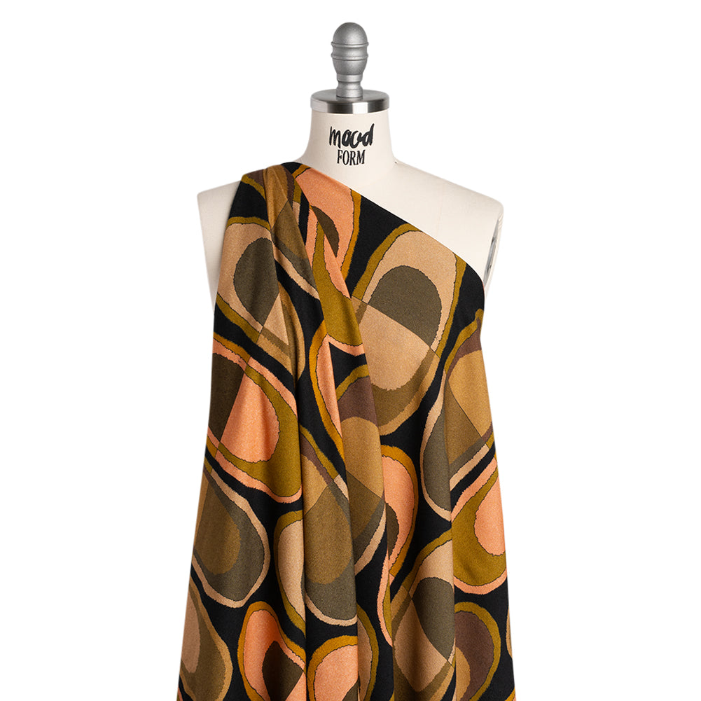 Viscose Crepe - Olive, Peach and Black Lozenges - Mood Exclusive Sweet Suckers Print - Drape