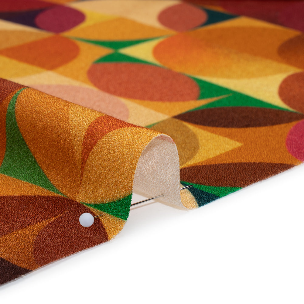 Viscose Crepe - Golden Yellow, Burnt Orange and Green Circles and Squares - Mood Exclusive Optical Illusions Print - Detail