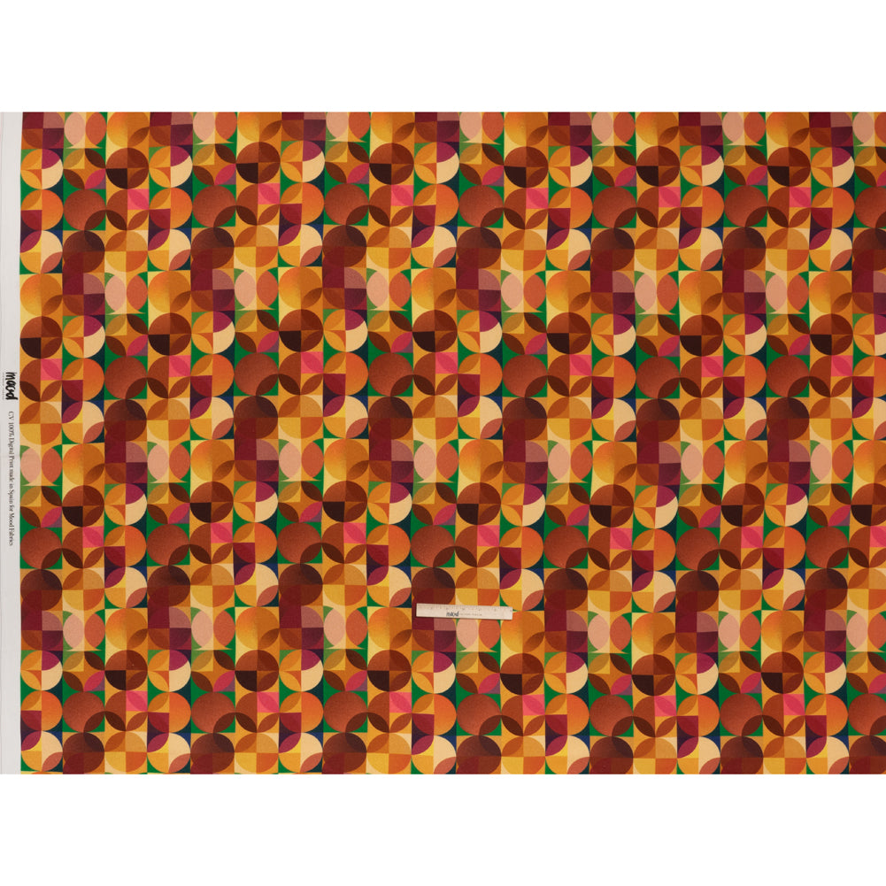 Viscose Crepe - Golden Yellow, Burnt Orange and Green Circles and Squares - Mood Exclusive Optical Illusions Print - Full
