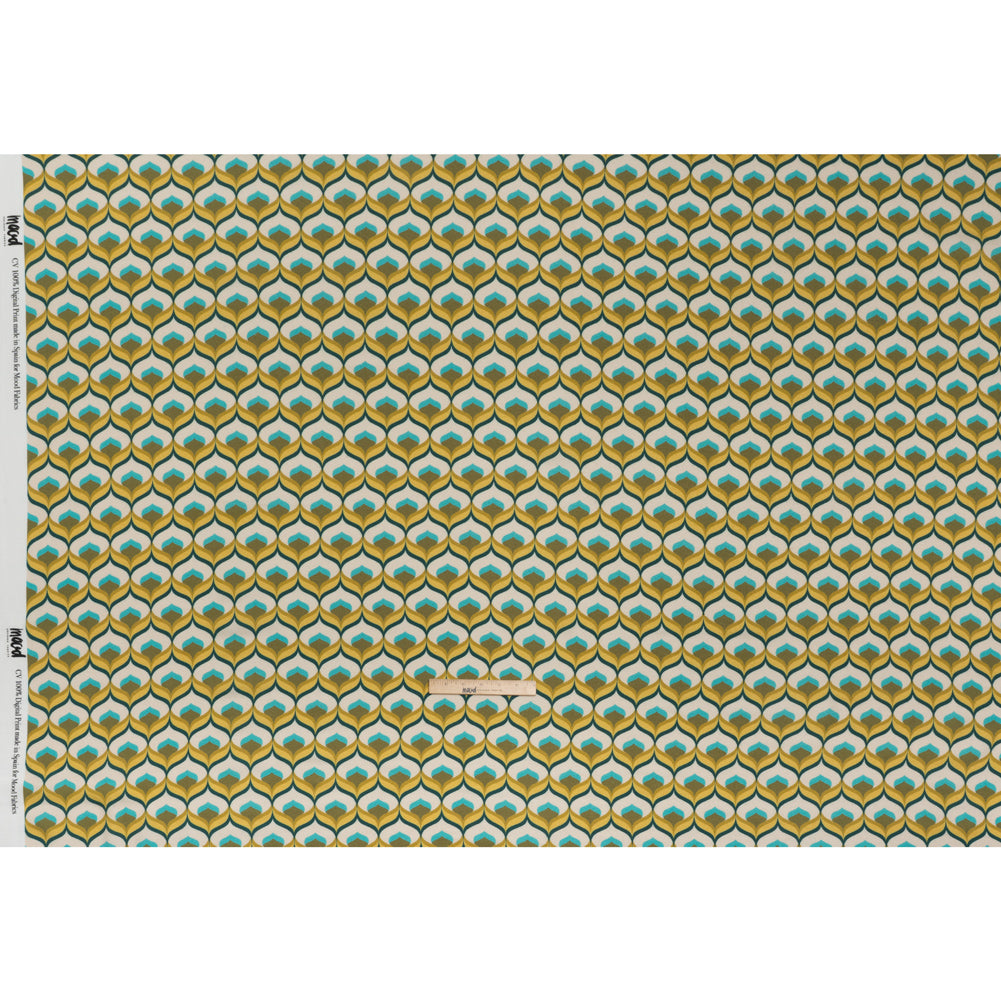 Viscose Crepe - Yellow, Turquoise and Cream Retro Ogees - Mood Exclusive Botanical Breeze Print - Full